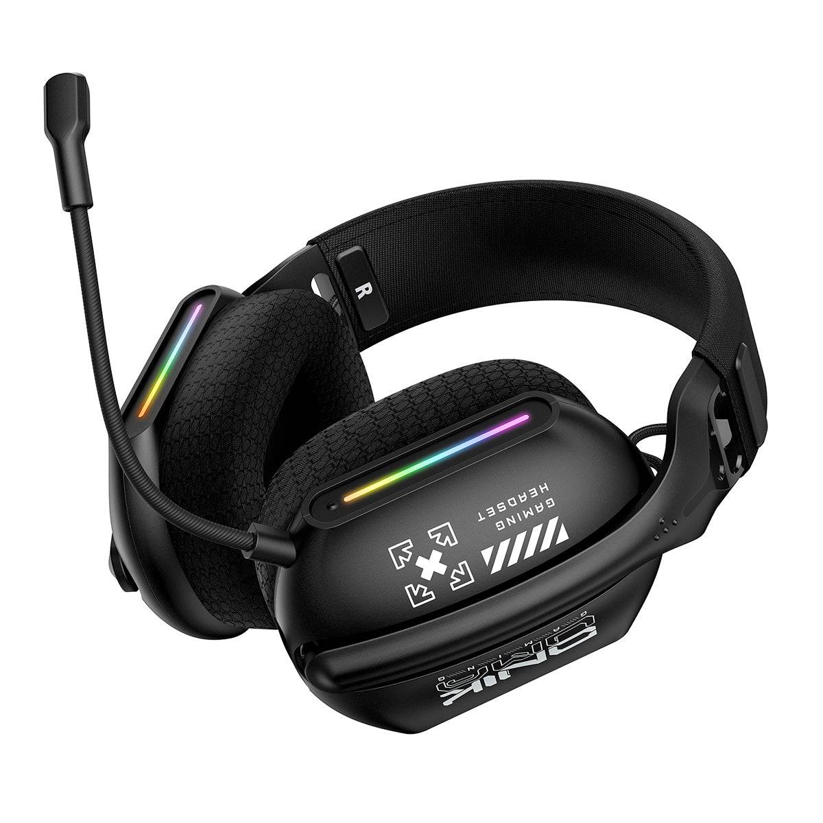 ONIKUMA GT808 Gaming Headset with foldable design, RGB lighting, and noise-isolating ear cups for an immersive and stylish gaming setup.